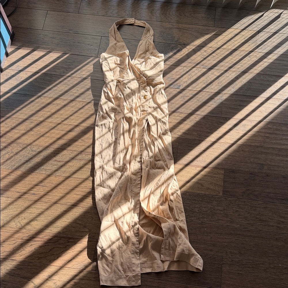 Anthropologie Linen Halter V-neck Column Midi Dress - Picture 5 of 7
